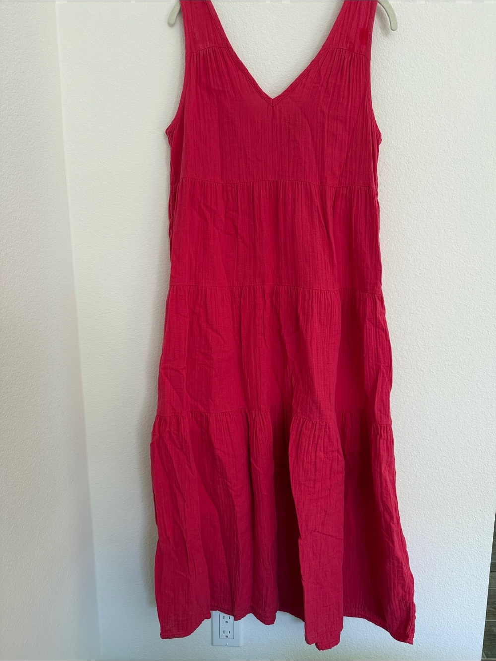 Quince Women’s Bright Pink V-Neck Tiered Maxi Dress